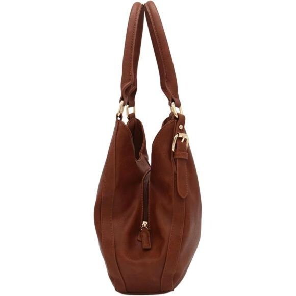 Lightweight 3 Compartment Faux Leather Medium Hobo Bag - Picture 3 of 7